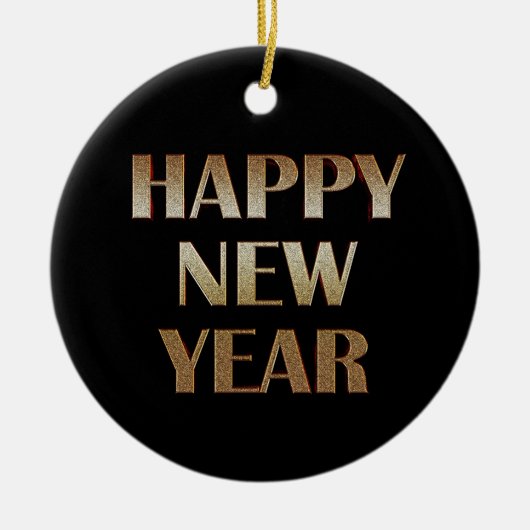 Happy New Year Gold Metallic Text Afbeelding Keramisch Ornament (Voorkant)