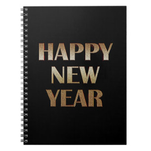 Happy New Year Gold Metallic Text Afbeelding Notitieboek