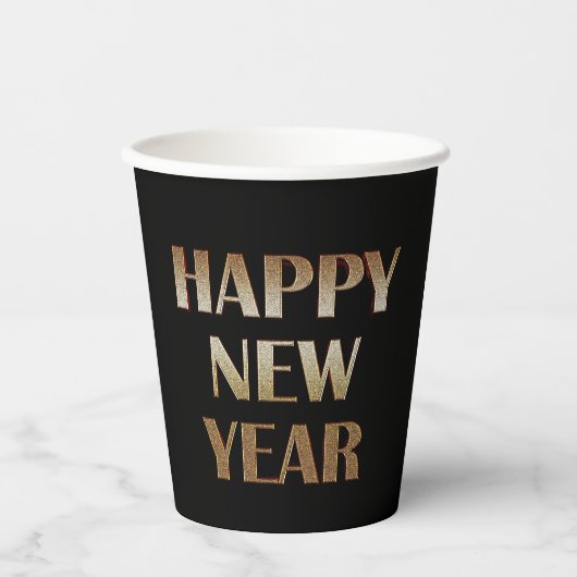 Happy New Year Gold Metallic Text Afbeelding Papieren Bekers (Voorkant)