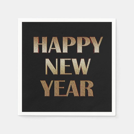 Happy New Year Gold Metallic Text Afbeelding Servet (Voorkant)