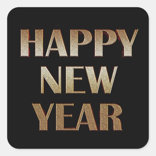 Happy New Year Gold Metallic Text Afbeelding Vierkante Sticker (Voorkant)