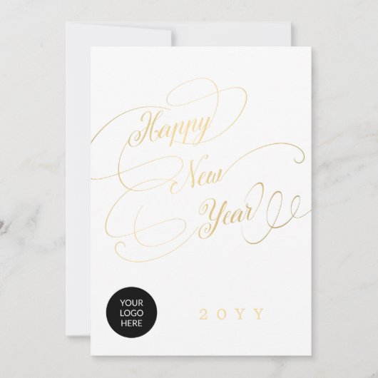 Happy New Year Gold script zakelijke logo Feestdagenkaart (Voorkant)