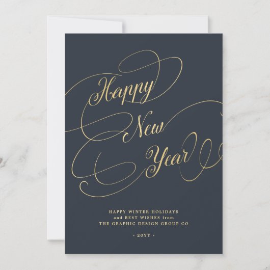 Happy New Year Gold-scriptbedrijf Feestdagenkaart (Voorkant)