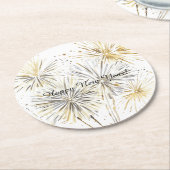 Happy New Year Gold Silver Fireworks Ronde Kartonnen Onderzetter (Gebogen)