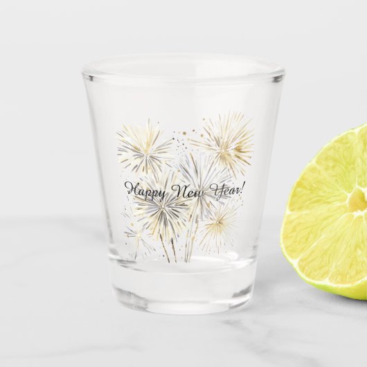Happy New Year Gold Silver Fireworks Shot Glas (Voorkant)