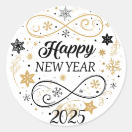 Happy New Year Gold Snowflake Ronde Sticker