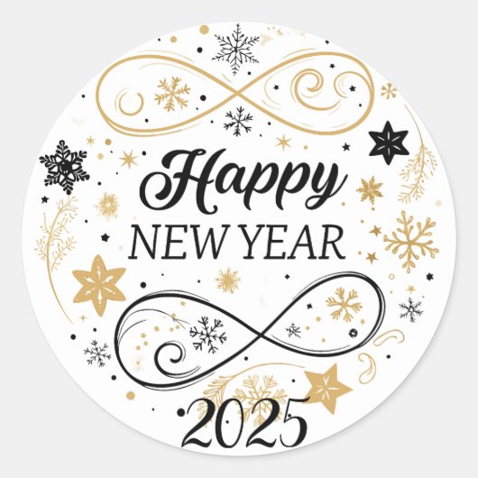 Happy New Year Gold Snowflake Ronde Sticker (Voorkant)