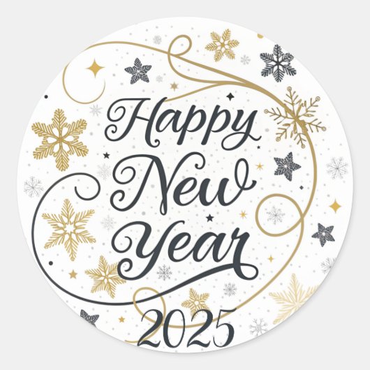 Happy New Year Gold Snowflake Ronde Sticker (Voorkant)
