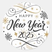 Happy New Year Gold Snowflake Ronde Sticker (Voorkant)