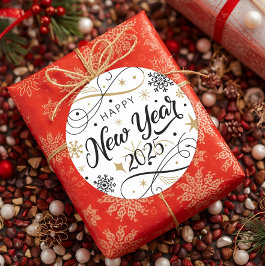 Happy New Year Gold Snowflake Ronde Sticker