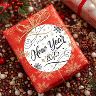 Happy New Year Gold Snowflake Ronde Sticker