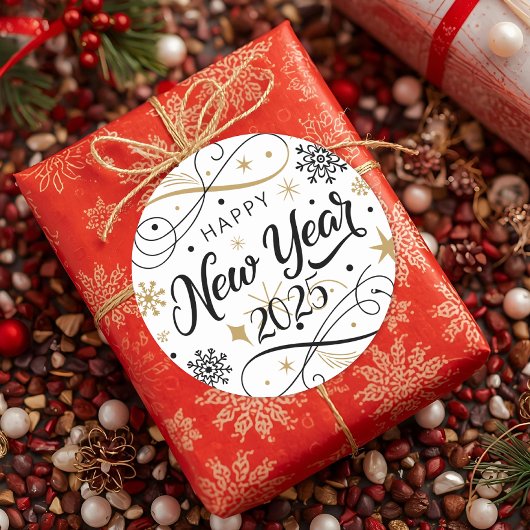 Happy New Year Gold Snowflake Ronde Sticker