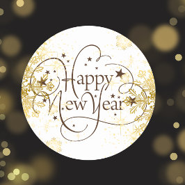 Happy New Year Gold Snowflake Ronde Sticker