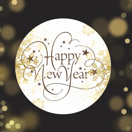 Happy New Year Gold Snowflake Ronde Sticker