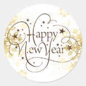 Happy New Year Gold Snowflake Ronde Sticker (Voorkant)