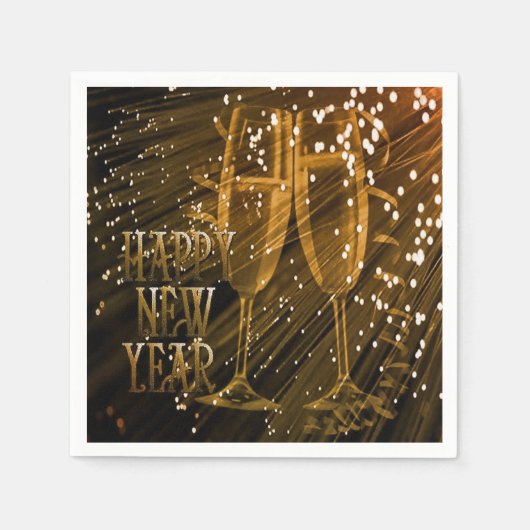 Happy New Year Gold Sparkle Champagne Napkins Servetten (Voorkant)