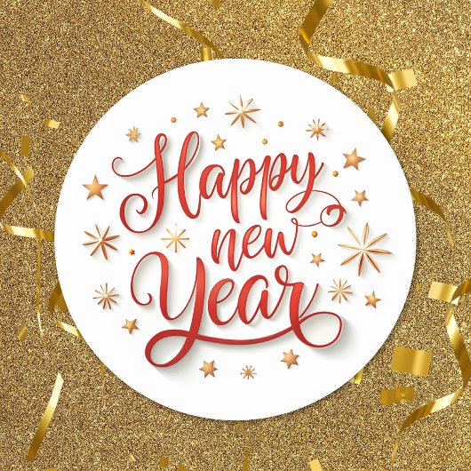Happy New Year Gold Sparkle Script Ronde Sticker