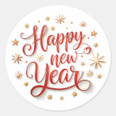 Happy New Year Gold Sparkle Script Ronde Sticker (Voorkant)