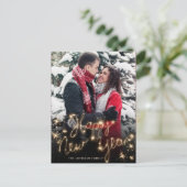Happy New Year Gold Sparkle Script Script PHOTO Gr Briefkaart (Staand voorkant)