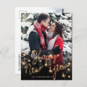 Happy New Year Gold Sparkle Script Script PHOTO Gr Briefkaart (Voorkant / Achterkant)