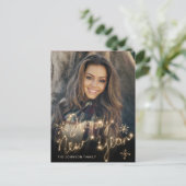 Happy New Year Gold Sparkle Script Script PHOTO Gr Briefkaart (Staand voorkant)