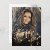 Happy New Year Gold Sparkle Script Script PHOTO Gr Briefkaart (Voorkant / Achterkant)