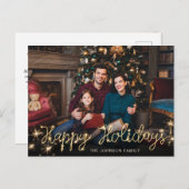 Happy New Year Gold Sparkle Script Script PHOTO Gr Briefkaart (Voorkant / Achterkant)