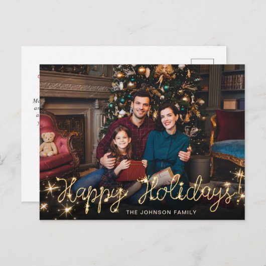 Happy New Year Gold Sparkle Script Script PHOTO Gr Briefkaart (Voorkant / Achterkant)