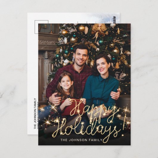 Happy New Year Gold Sparkle Script Script PHOTO Gr Briefkaart (Voorkant / Achterkant)