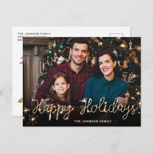 Happy New Year Gold Sparkle Script Script PHOTO Gr Briefkaart (Voorkant / Achterkant)