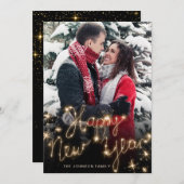Happy New Year Gold Sparkle Script Script PHOTO Gr Feestdagenkaart (Voorkant / Achterkant)