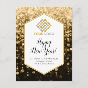 Happy New Year Gold Sparkles Logo Business Briefkaart