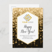 Happy New Year Gold Sparkles Logo Business Briefkaart (Voorkant / Achterkant)