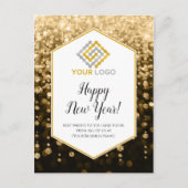 Happy New Year Gold Sparkles Logo Business Briefkaart (Voorkant)