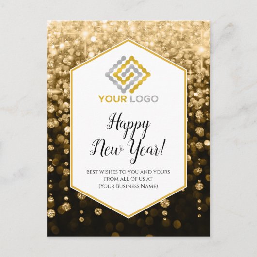 Happy New Year Gold Sparkles Logo Business Briefkaart (Voorkant)