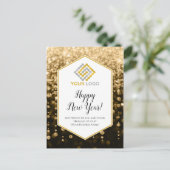 Happy New Year Gold Sparkles Logo Business Briefkaart (Staand voorkant)