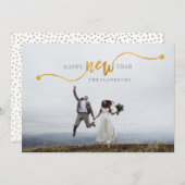 Happy New Year Gold Star-scriptfotokaart Feestdagenkaart (Voorkant / Achterkant)