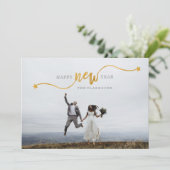 Happy New Year Gold Star-scriptfotokaart Feestdagenkaart (Staand voorkant)