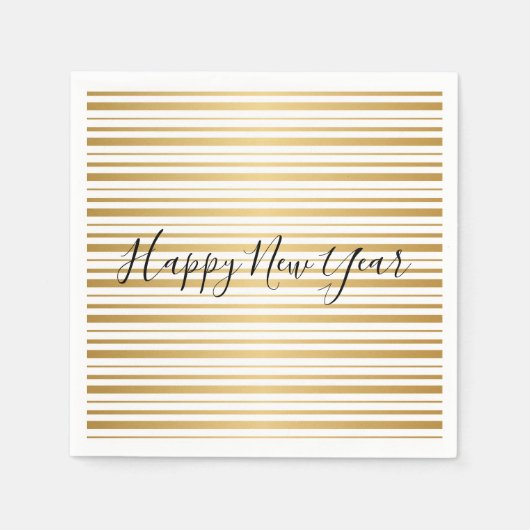 Happy New Year Gold Striped Pattern Holiday Napkin Servetten (Voorkant)