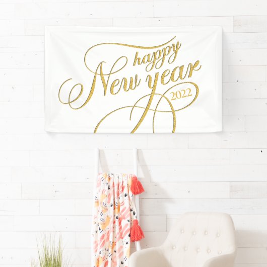 Happy New Year Gold & White Typography Banner (Insitu)