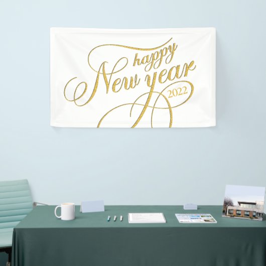 Happy New Year Gold & White Typography Banner (Beurs)