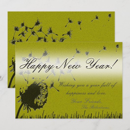 Happy New Year - Gold Wish Kaart (Voorkant / Achterkant)