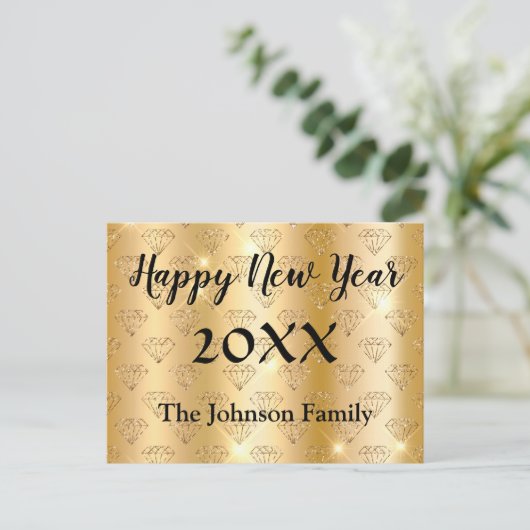 Happy New Year Golden en Black Elegant Briefkaart (Staand voorkant)