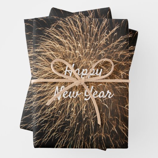 Happy New Year Golden Fireworks Pattern 2023 Inpakpapier Vel (In situ)