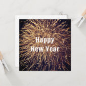Happy New Year Golden Fireworks Trendy 2023 Kaart (Voorkant / Achterkant in situ)