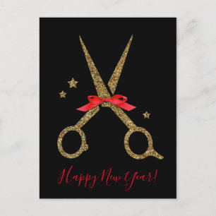 Happy New Year - Golden Hair SALON-schaar Briefkaart