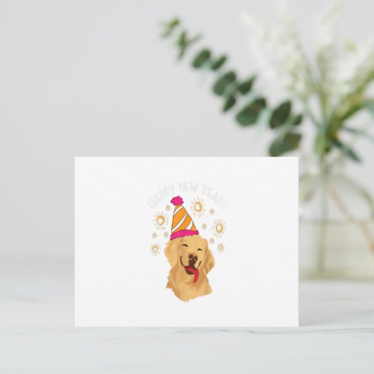 Happy New Year Golden Retriever Fireworks Sparkle Briefkaart (Staand voorkant)
