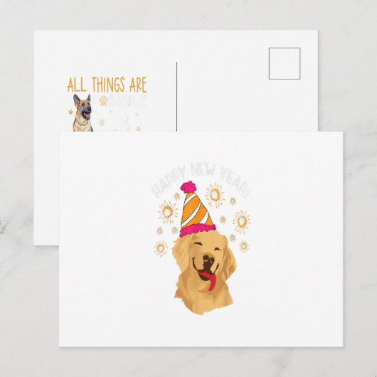 Happy New Year Golden Retriever Fireworks Sparkle Briefkaart (Voorkant / Achterkant)