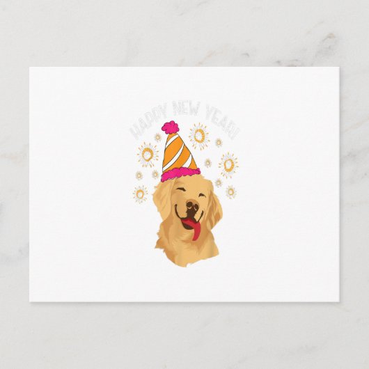 Happy New Year Golden Retriever Fireworks Sparkle Briefkaart (Voorkant)
