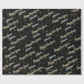 Happy New Year Golden Script Custom Name Black Cadeaupapier (Vlak)